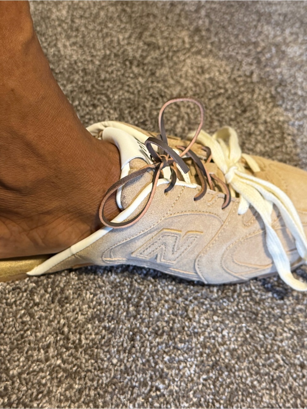 New Balance Women’s Tan Suede Sneaker with Cream Accents